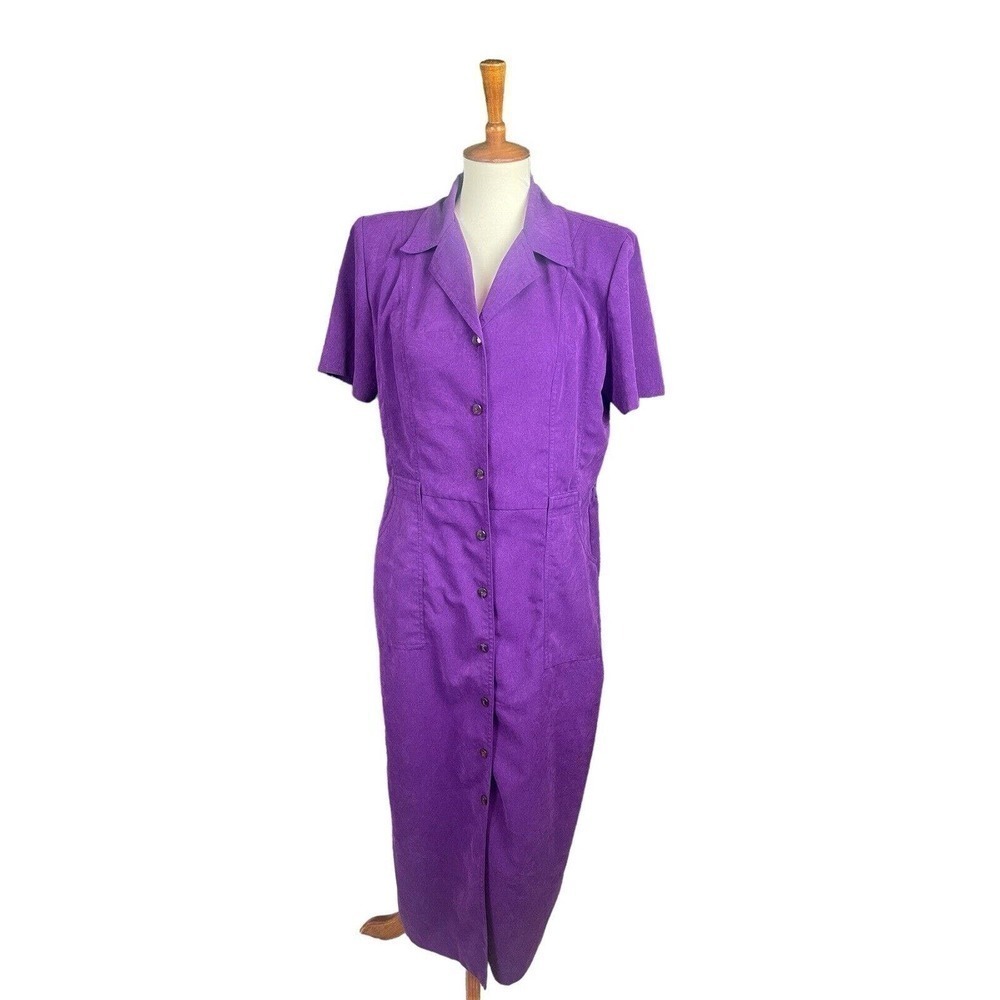 Melissa Harper Maxi Long Dress Size 10 Purple Button Down Pockets 90s Vintage